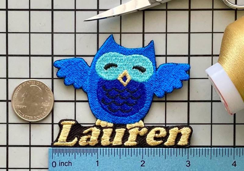 Personalisierter Blaue Eule Aufnäher Individuell Gestickte Applikation Zum Aufbügeln von PatchesByLauren