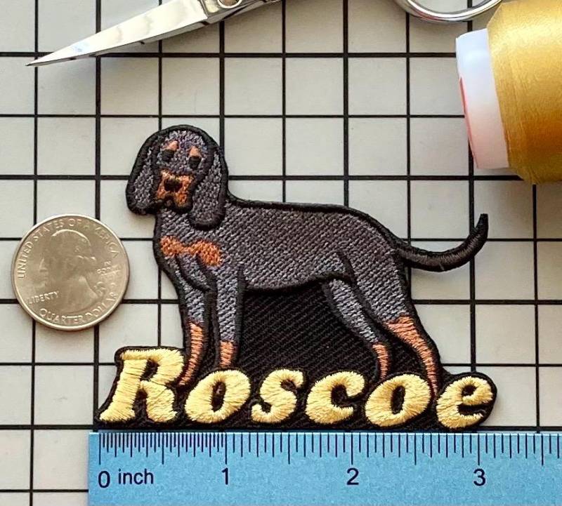 Personalisierter Coonhound Hund Patch Gestickte Applikation Zum Aufbügeln von PatchesByLauren