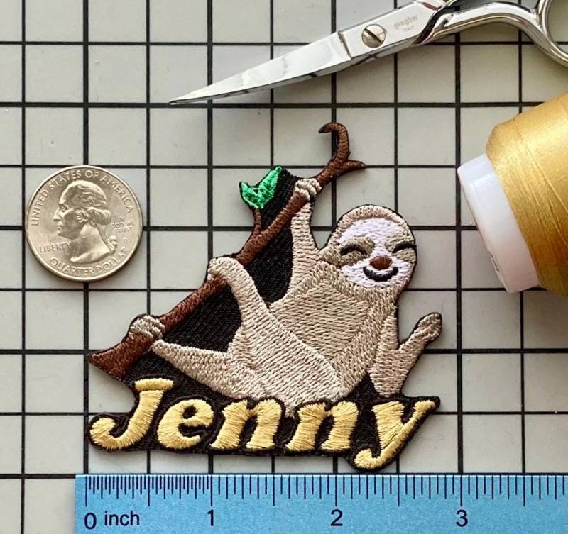 Personalisierter Faultier Aufnäher Individuell Gestickte Applikation Zum Aufbügeln von PatchesByLauren