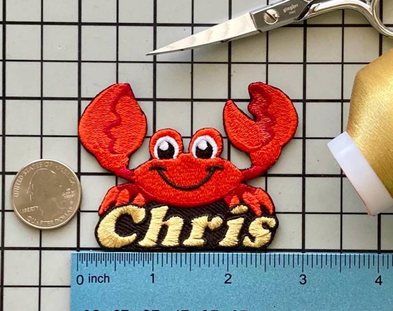 Personalisierter Krabbe Aufnäher Individuell Gestickte Applikation Zum Aufbügeln von PatchesByLauren
