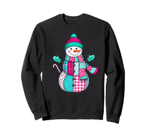 Weihnachten Patchwork Schneemann adrett Retro Männer Frauen Kinder Xmas Sweatshirt von Patchwork Christmas Men Women Apparel Clothes Idea