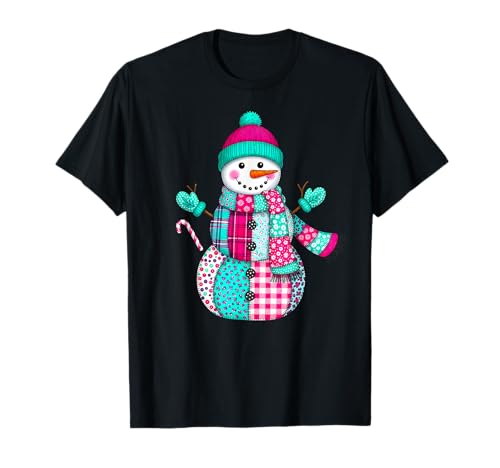 Weihnachten Patchwork Schneemann adrett Retro Männer Frauen Kinder Xmas T-Shirt von Patchwork Christmas Men Women Apparel Clothes Idea