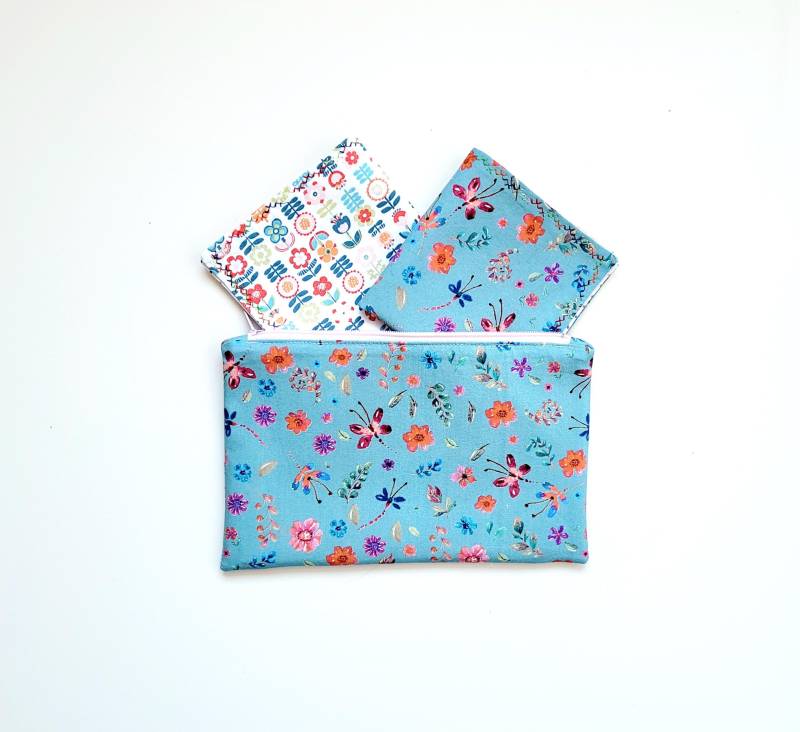 2 Stofftaschentücher Aus 100 % Baumwolle Zweilagig Mit Reißverschlußtäschchen. Versandfertig von PatchworkLiebling