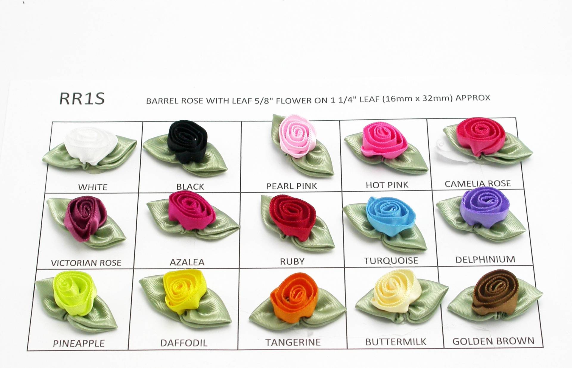 Ribbon Roses Barrel Swirl Verschiedene Farben Und Packungsgrößen Mit Spring Moss Green Leaf - 20Er Packung Ribbon Roses Barrel Swirl Verschiedene Farben Und Packungsgrößen Mit Spring Moss Green Leaf - 20Er Packung von PatchworkPandaTrims