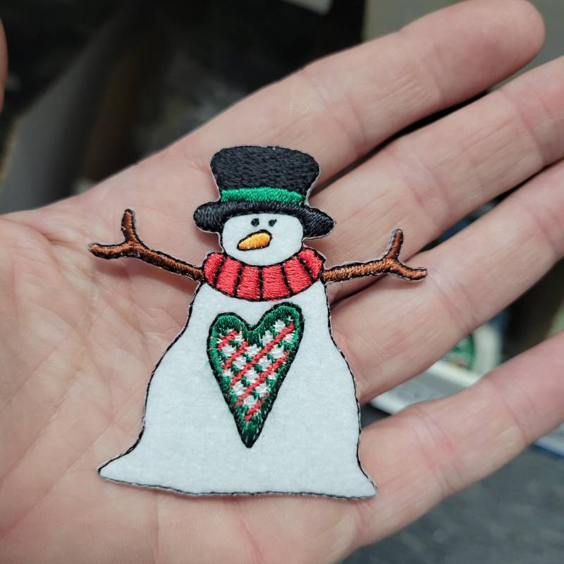 Schneemann Aufnäher Rustikal Herz von PatchworkPandaTrims