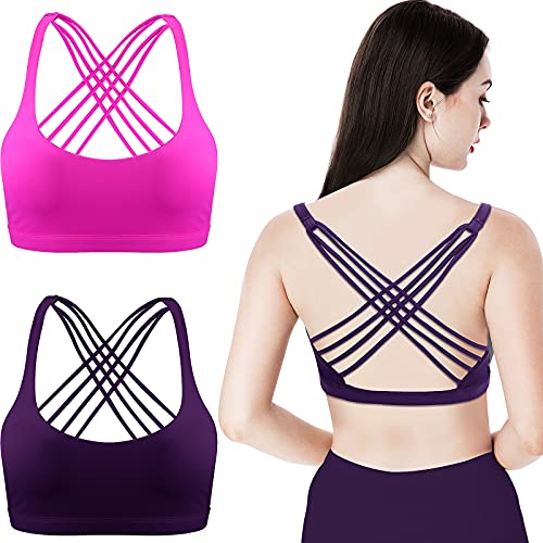 2 Packungen Damen Gepolstert Sport BH Kreuz Rücken BH Workout Riemchen BH Nahtlose Bequeme Yoga BH (S, Weiß und Hellviolett) von Patelai