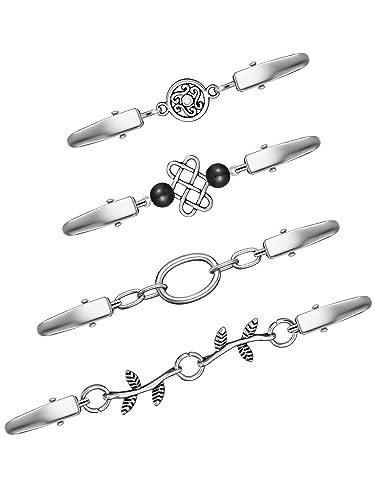 4 Stück Vintage Cardigan Clips für Frauen Pullover Clips Brosche Antik Schal Clips Strickjacke Clips Kette Kragen Clips Verschluss für Kragen Umhang Schals Mantel (Dunkler Stil) von Patelai