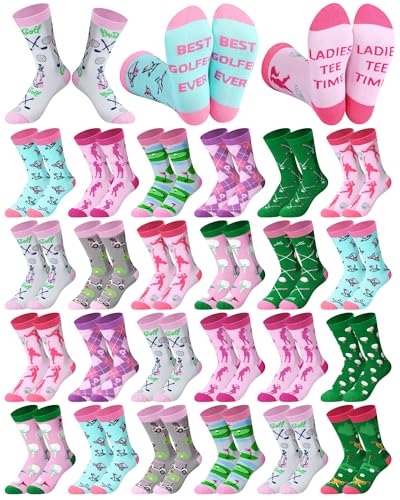 Patelai 24 Paar Damen-Socken mit Golf-Motiv, lustige Golf-Outfits, bunte Freizeitsocken für Golfer, Damen, Geburtstags- und Weihnachtsgeschenke, Mehrfarbig/Meereswellen (Ocean Tides), 9-11 von Patelai