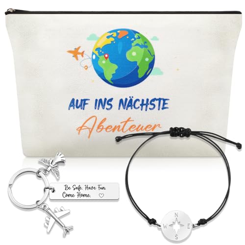 Patelai Abschiedsgeschenk Auslandsjahr Gute Reise Geschenk mit Inspirierende Kosmetiktasche Glücksbringer Schlüsselanhänger Kompass Armband und Grußkarte für Kollegen Ruhestand Jobwechsel (Farbig) von Patelai