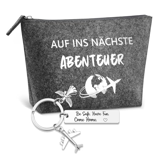Patelai Reise Geschenk Glücksbringer Reise Filz Kosmetiktasche Schutzengel Schlüsselanhänger mit Gravur für Reisende Kulturtasche Klein Geschenke Reisende Auslandsjahr Abschiedsgeschenk(Dunkelgrau) von Patelai
