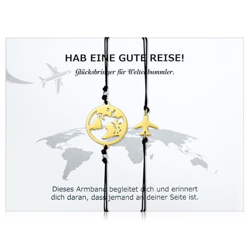Patelai 2 Stück Weltkugel Armband Glücksbringer Reise Armband mit Erde Flugzeug Anhänger Damen Weltenbummler Geschenke Abschied Reise Geschenk für Freunde Familie Weltreisende mit Grußkarte (Gold) von Patelai