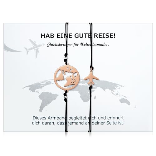 Patelai 2 Stück Weltkugel Armband Glücksbringer Reise Armband mit Erde Flugzeug Anhänger Damen Weltenbummler Geschenke Abschied Reise Geschenk für Freunde Familie Weltreisende mit Grußkarte(Roségold) von Patelai