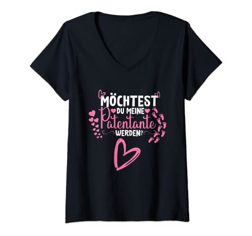 Damen Patentante Fragen | Möchtest du meine Patentante werden T-Shirt mit V-Ausschnitt von Patentante Fragen Design