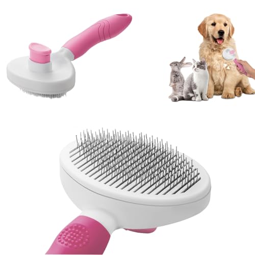 Patepoby Haustierbürste mit Entriegelungsknopf, selbstreinigendes Knopf-Design, Katzenbürste und Hundebürste, Welpenbürste, entfernt leicht lose Unterwolle und glättet Haare, Edelstahlbürste, feine Patepoby Haustierbürste mit Entriegelungsknopf, selbstreinigendes Knopf-Design, Katzenbürste und Hundebürste, Welpenbürste, entfernt leicht lose Unterwolle und glättet Haare, Edelstahlbürste, feine von Patepoby