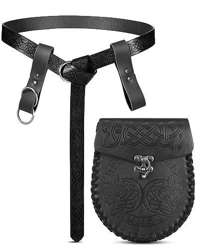 Paterr 4 Pcs Mittelalter Wikinger Gürtel Leder Gürteltasche Renaissance Zubehör Gürtel Leder Werkzeug Gürtel Strap für Frauen Männer, Schwarz, Einheitsgröße von Paterr