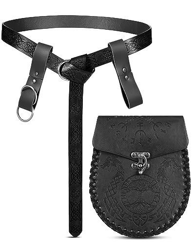 Paterr 4 Pcs Mittelalter Wikinger Gürtel Leder Gürteltasche Renaissance Zubehör Gürtel Leder Werkzeug Gürtel Strap für Frauen Männer, Schwarz, as the pictures shown von Paterr