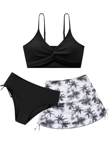 Mädchen-Badeanzug mit Rock, gedrehtes Kreuz-Bikini-Set, Teenager, Mädchen, Badeanzug mit verstellbaren Schultergurten, Schwarz, 13-14 Jahre Mädchen-Badeanzug mit Rock, gedrehtes Kreuz-Bikini-Set, Teenager, Mädchen, Badeanzug mit verstellbaren Schultergurten, Schwarz, 13-14 Jahre von Patgoal