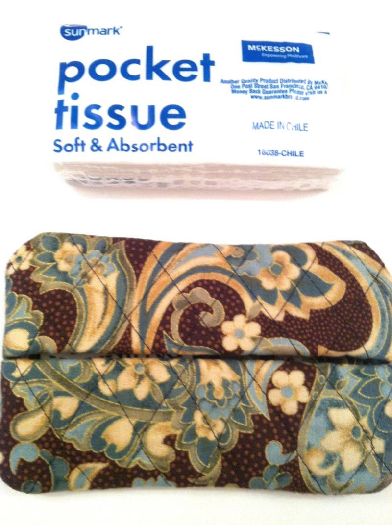 Taschentüchertasche - Petrol Und Creme Blumen Auf Braun von PathfinderGifts