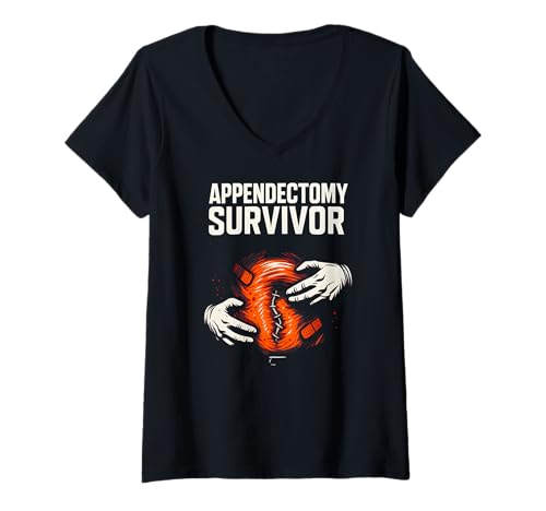 Damen Appendix Chirurgie Appendectomy Survivor Funny Mens Get Well T-Shirt mit V-Ausschnitt von Patient Apendix Surgery Recovery Get Well Nurse