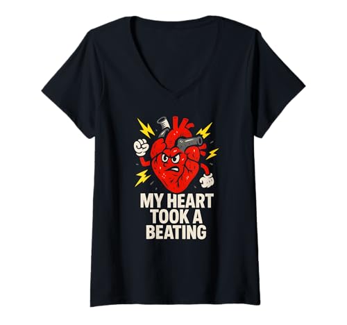 Damen Heart Attack My Heart Took A Beating Cool Herren Chirurgie Recov T-Shirt mit V-Ausschnitt von Patient Recover Doctor Nurse Hospital Surgery Gear