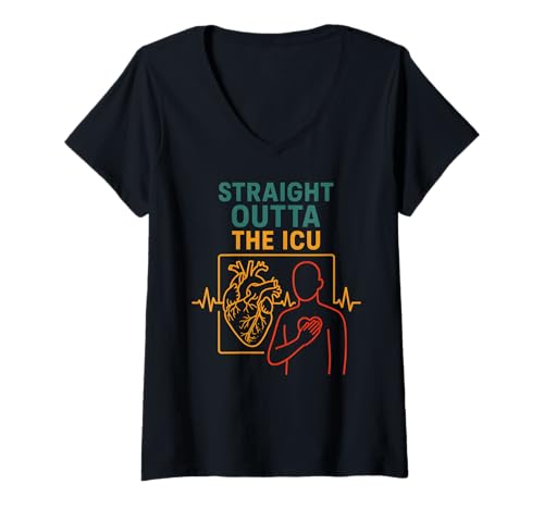 Damen Heart Attack Straight Outta The ICU Cool Herren Chirurgie Recove T-Shirt mit V-Ausschnitt von Patient Recover Doctor Nurse Hospital Surgery Gear