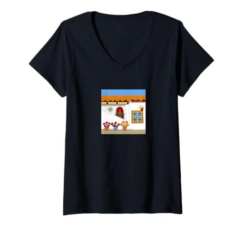 Damen Andalusischer Innenhof T-Shirt mit V-Ausschnitt Damen Andalusischer Innenhof T-Shirt mit V-Ausschnitt von Patio Andalucía Sonia Pascual Illustrations