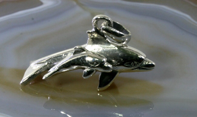 Dolphin, Mother & Baby, Pendant 925 Sterling Silver von Patmoo