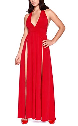 Patrice Catanzaro Maxi Partykleid hohe Beinschlitze Nackenträger, Rot, 3XL von Patrice Catanzaro