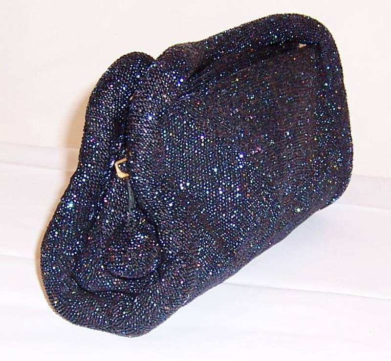 1940Er Jahre Mitternachtsblaue Glasperlen-Handtasche Mit Doppelgriffen von PatriciaJon