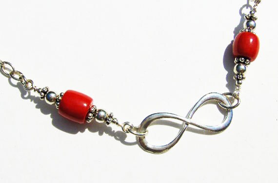 Unendlichkeit Symbol Horizont Silberkette Mit Koralle von PatricianCrystals