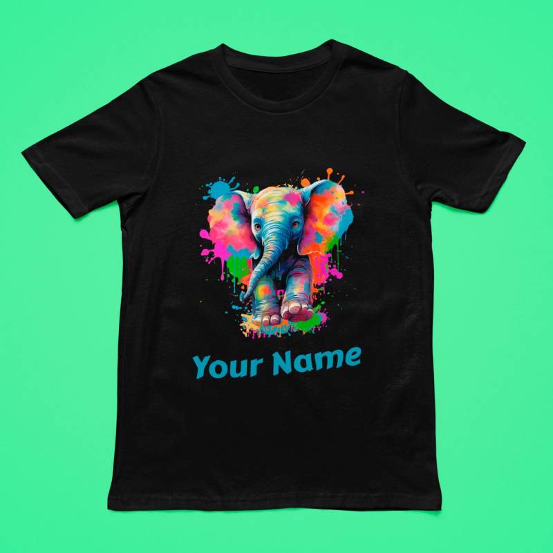 Personalisiertes T-Shirt Mit Buntem Elefanten Design Und Wunschnamen - Geschenkidee Für Männer Frauen Kinder Individuell Bedruckt von PatrickSchroederArt