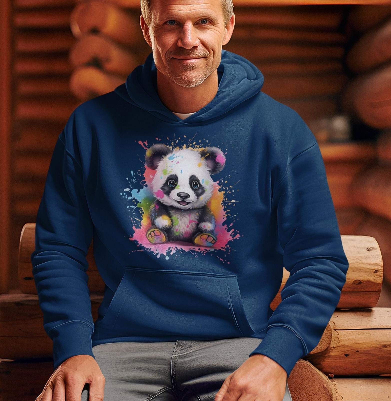 Panda Hoodie „Panda Mit Kulleraugen Und Farbspritzern" - Unisex Pullover Kapuzenpullover Für Frau Mann Ideal Herbst Winter von PatrickSchroederArt