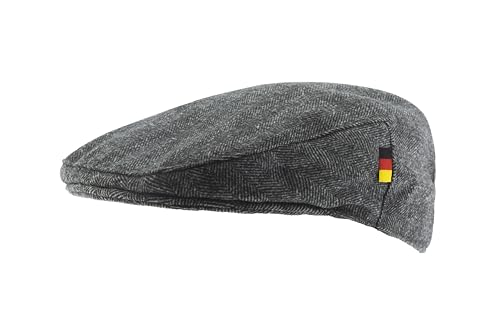 Patriia Mütze Deutsche Flagge Herbst-Winter. Handwerkskunst, von Hand gefertigt. Mütze Mann. Baskenmütze Frau. Barett. (DE/NL/SE/PL, Alphanumerisch, S, Fischgrätmuster Grau) von Patriia