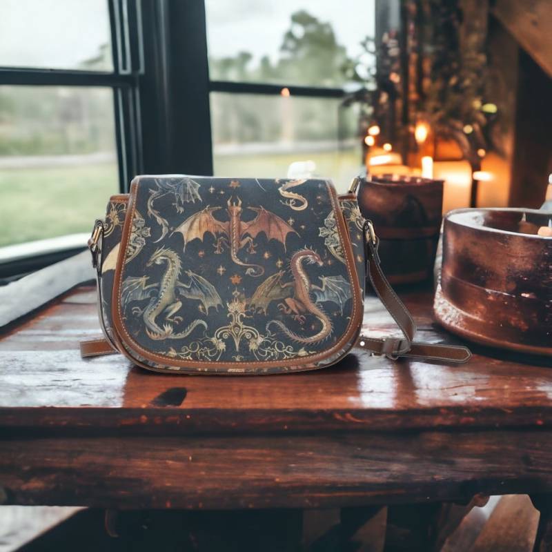 Whimsigoth Tasche Dark Cottagecore Hexe Canvas Satteltasche Witchy Bag Gothic Drachen Crossed Body Geldbörse Grimoire Goblincore Geschenk Für Sie von Patrineco
