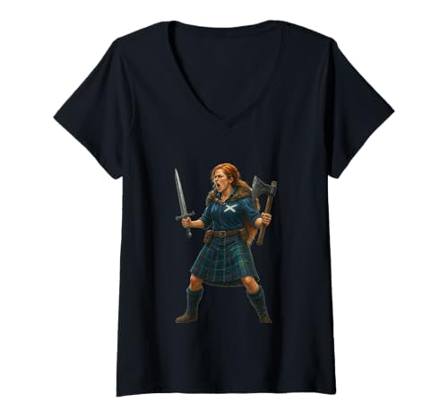 Damen Schottische Kriegerin T-Shirt mit V-Ausschnitt Damen Schottische Kriegerin T-Shirt mit V-Ausschnitt von Patriot One