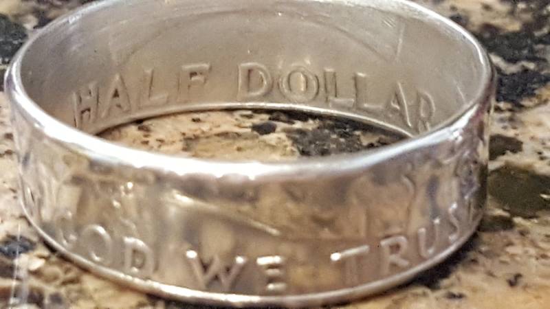 1948 - 1963 Benjamin Franklin Silber Halber Dollar Münze Ring Mit Spiegelende | Doppelseitig Gerade Wand Comfort Fit Seiten von PatriotCoinRing