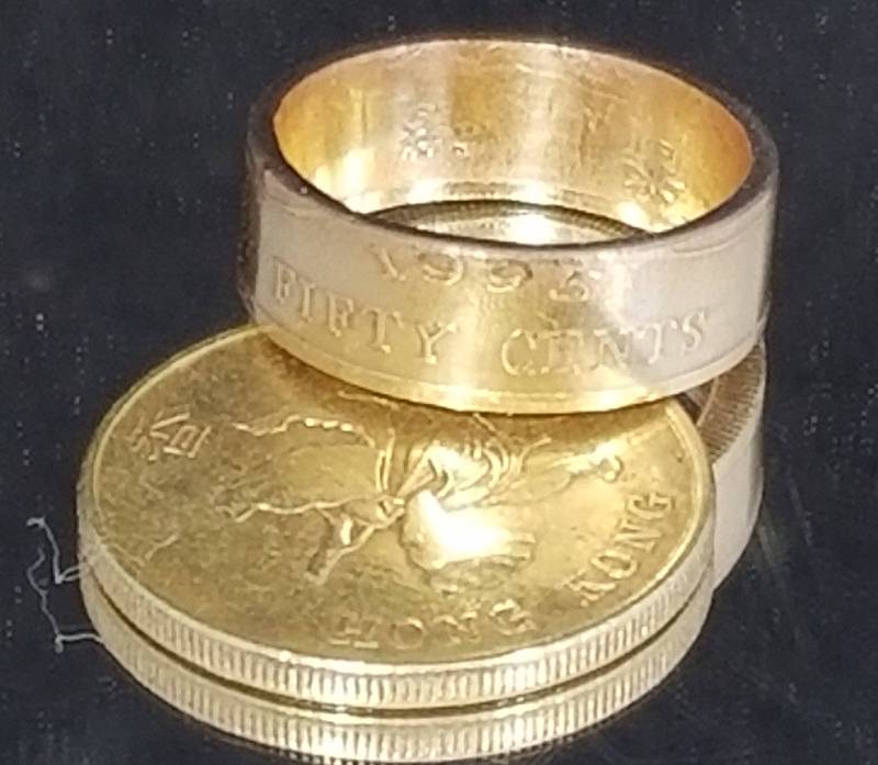 1994-95 Hong Kong Dollar Münze Ring | 50 Cent 7, 5 Mm - 8 Breite Band von PatriotCoinRing
