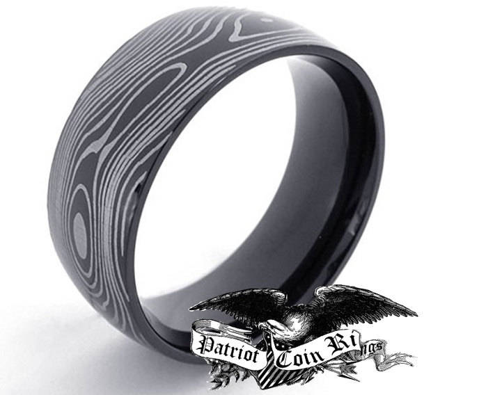 7mm Damast Titan Unisex Ring | Männer Oder Frauen, Ehering-Ersatz, Jubiläumsring, Verlobungsring, Damast-stil von PatriotCoinRing