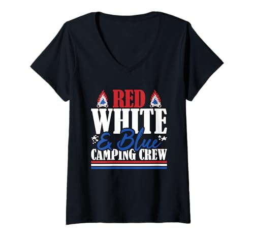 Damen Erfahrene Camping-Crew mit US-Flagge in Rot, Weiß und Blau T-Shirt mit V-Ausschnitt Damen Erfahrene Camping-Crew mit US-Flagge in Rot, Weiß und Blau T-Shirt mit V-Ausschnitt von Patriotic 4th Of July American Patriot USA Present