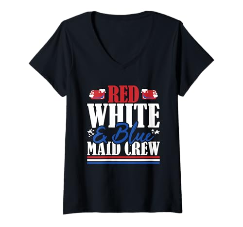 Damen Erfahrene Dienstmädchenbesatzung mit US-Flagge in Rot, Weiß und Blau T-Shirt mit V-Ausschnitt Damen Erfahrene Dienstmädchenbesatzung mit US-Flagge in Rot, Weiß und Blau T-Shirt mit V-Ausschnitt von Patriotic 4th Of July American Patriot USA Present