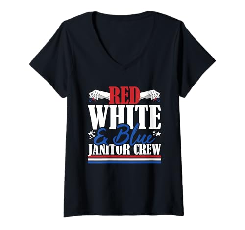 Damen Erfahrene Hausmeisterbesatzung mit US-Flagge in Rot, Weiß und Blau T-Shirt mit V-Ausschnitt Damen Erfahrene Hausmeisterbesatzung mit US-Flagge in Rot, Weiß und Blau T-Shirt mit V-Ausschnitt von Patriotic 4th Of July American Patriot USA Present