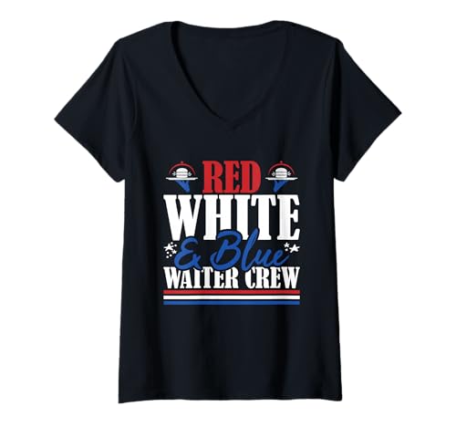 Damen Erfahrene Kellnerbesatzung mit US-Flagge in Rot, Weiß und Blau T-Shirt mit V-Ausschnitt Damen Erfahrene Kellnerbesatzung mit US-Flagge in Rot, Weiß und Blau T-Shirt mit V-Ausschnitt von Patriotic 4th Of July American Patriot USA Present
