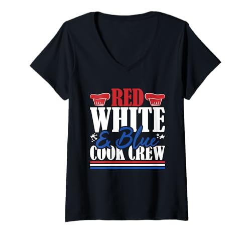 Damen Erfahrene Kochcrew mit US-Flagge in Rot, Weiß und Blau T-Shirt mit V-Ausschnitt Damen Erfahrene Kochcrew mit US-Flagge in Rot, Weiß und Blau T-Shirt mit V-Ausschnitt von Patriotic 4th Of July American Patriot USA Present