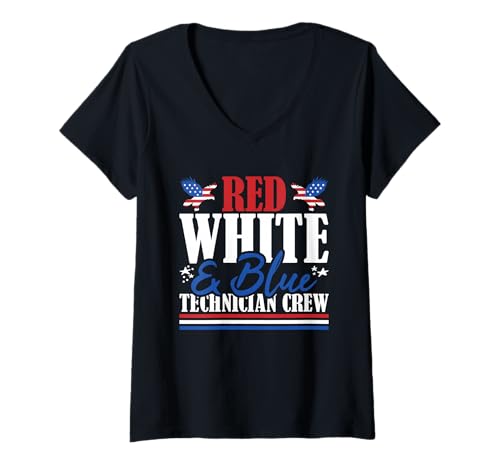 Damen Erfahrene Technikerbesatzung mit US-Flagge in Rot, Weiß und Blau T-Shirt mit V-Ausschnitt Damen Erfahrene Technikerbesatzung mit US-Flagge in Rot, Weiß und Blau T-Shirt mit V-Ausschnitt von Patriotic 4th Of July American Patriot USA Present