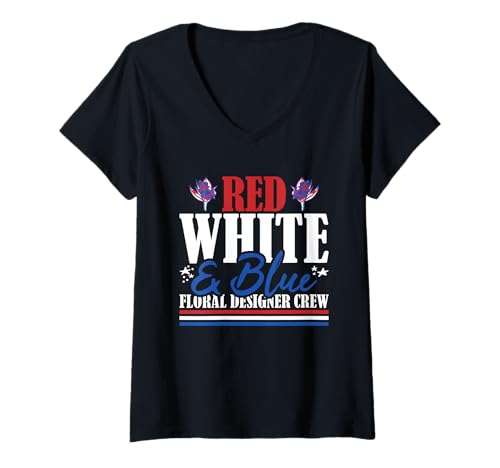 Damen Erfahrenes Designer-Crew mit US-Flagge in Rot, Weiß und Blau mit Blumenmuster T-Shirt mit V-Ausschnitt Damen Erfahrenes Designer-Crew mit US-Flagge in Rot, Weiß und Blau mit Blumenmuster T-Shirt mit V-Ausschnitt von Patriotic 4th Of July American Patriot USA Present