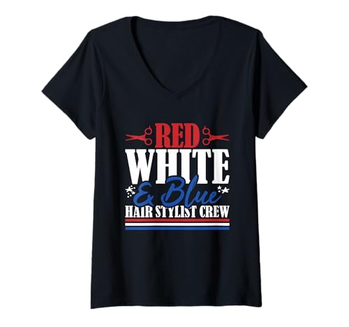 Damen Erfahrenes Friseurteam mit US-Flagge in Rot, Weiß und Blau T-Shirt mit V-Ausschnitt Damen Erfahrenes Friseurteam mit US-Flagge in Rot, Weiß und Blau T-Shirt mit V-Ausschnitt von Patriotic 4th Of July American Patriot USA Present