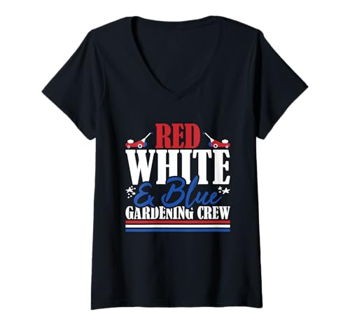Damen Erfahrenes Gartenteam mit US-Flagge in Rot, Weiß und Blau T-Shirt mit V-Ausschnitt Damen Erfahrenes Gartenteam mit US-Flagge in Rot, Weiß und Blau T-Shirt mit V-Ausschnitt von Patriotic 4th Of July American Patriot USA Present