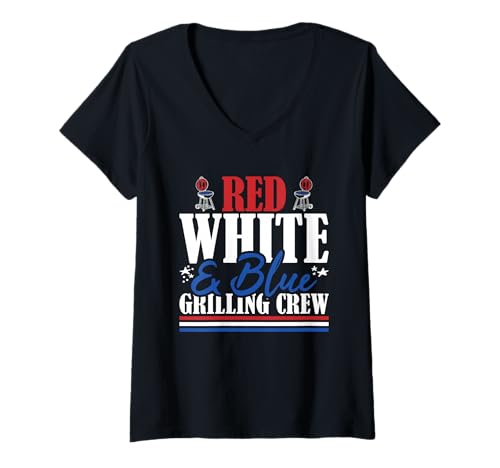 Damen Erfahrenes Grillteam mit US-Flagge in Rot, Weiß und Blau T-Shirt mit V-Ausschnitt Damen Erfahrenes Grillteam mit US-Flagge in Rot, Weiß und Blau T-Shirt mit V-Ausschnitt von Patriotic 4th Of July American Patriot USA Present