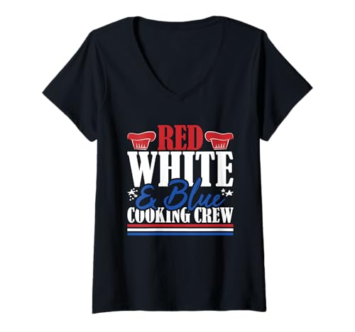 Damen Erfahrenes Kochteam mit US-Flagge in Rot, Weiß und Blau T-Shirt mit V-Ausschnitt Damen Erfahrenes Kochteam mit US-Flagge in Rot, Weiß und Blau T-Shirt mit V-Ausschnitt von Patriotic 4th Of July American Patriot USA Present