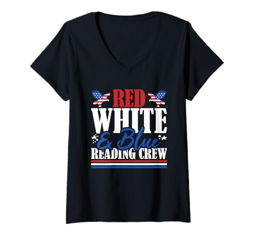 Damen Erfahrenes Leseteam mit US-Flagge in Rot, Weiß und Blau T-Shirt mit V-Ausschnitt Damen Erfahrenes Leseteam mit US-Flagge in Rot, Weiß und Blau T-Shirt mit V-Ausschnitt von Patriotic 4th Of July American Patriot USA Present